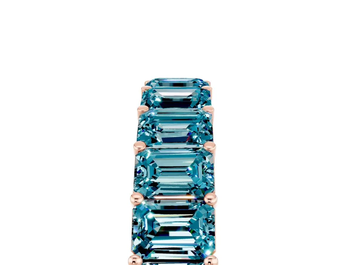 Emerald Cut Blue Topaz Eternity Band with Shared Prong Setting Rose gold