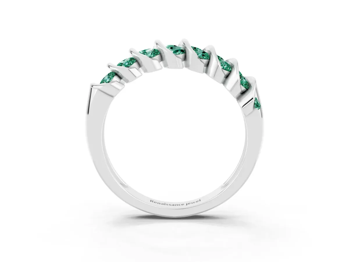 Channel Set Round Green Sapphire Multi-Row Band Silver