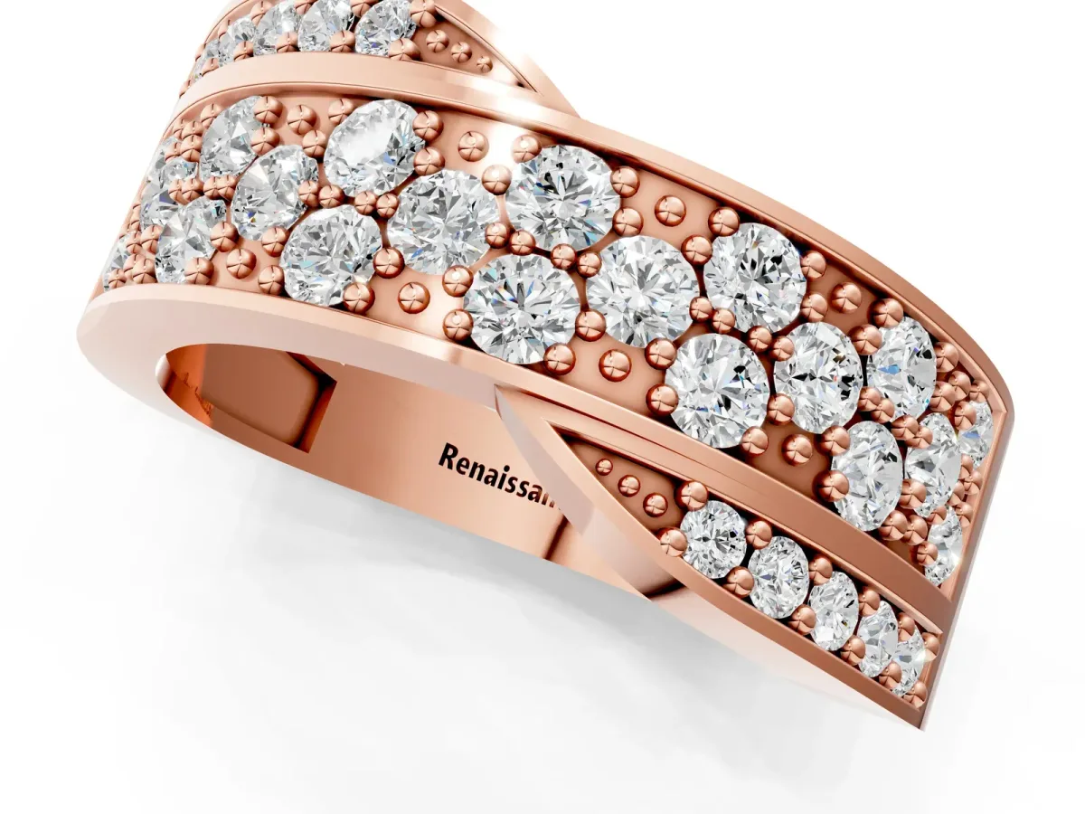 Pavé Round Diamond Crossover Band with Bead Prong Setting Rose gold