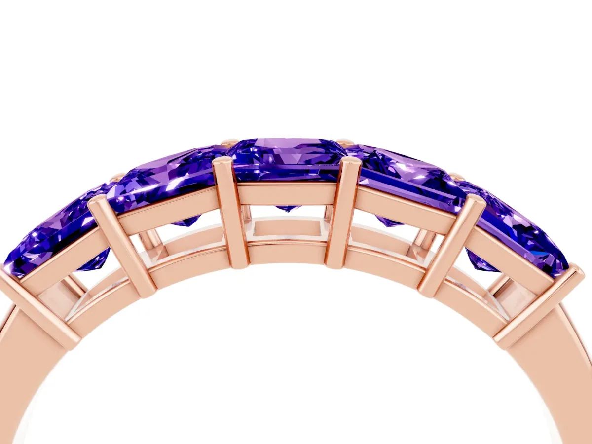 Princess Cut Five-Stone Tanzanite Band with Prong Setting Rose gold