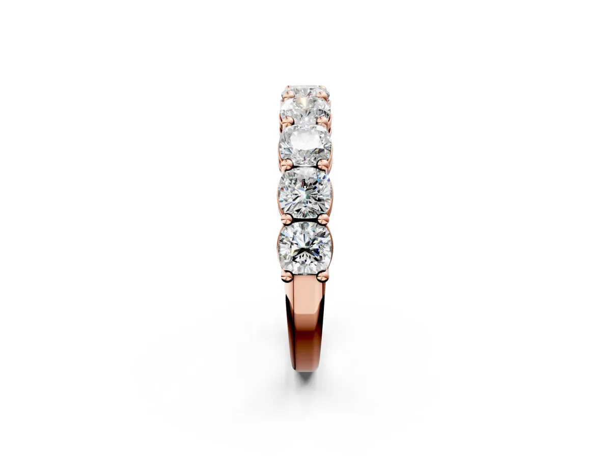 Cushion Cut Half Eternity Band with Shared Prong Setting Rose gold
