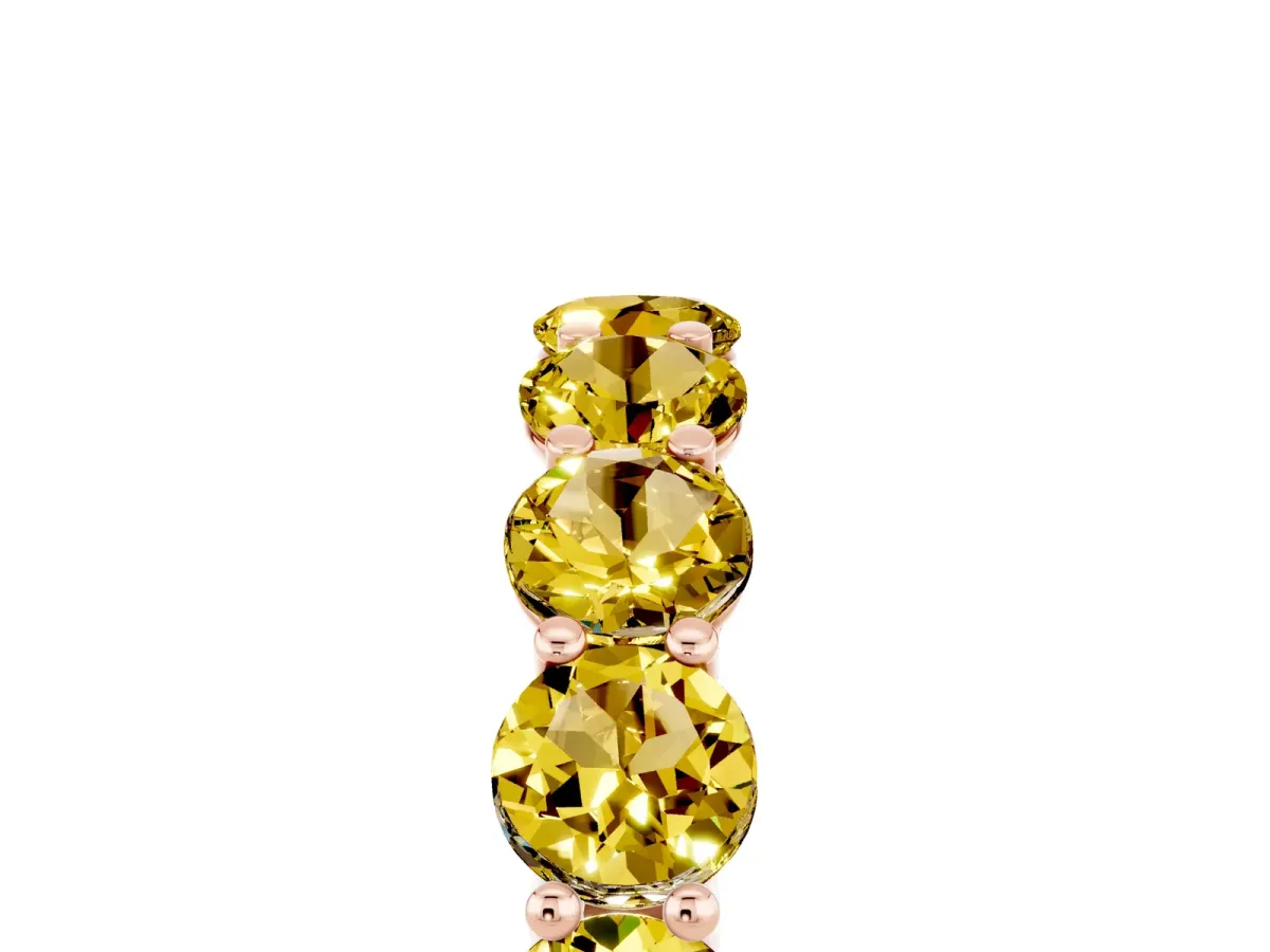 Round Yellow Sapphire Shared Prong Eternity Band Rose gold
