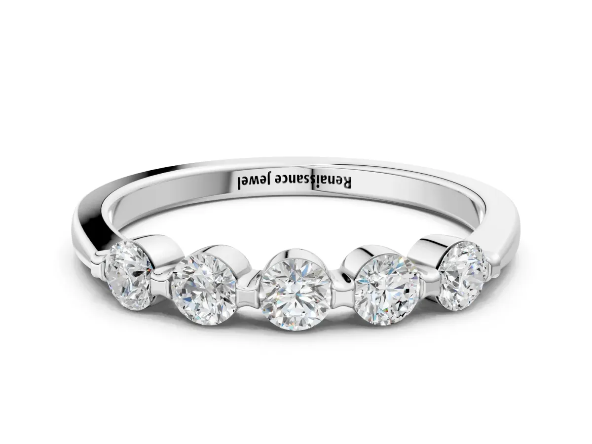 Five-Stone Round Cut Diamond Prong-Set Half Eternity Band White gold