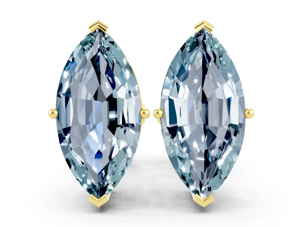 Marquise Cut Aquamarine Stud Earrings Yellow gold