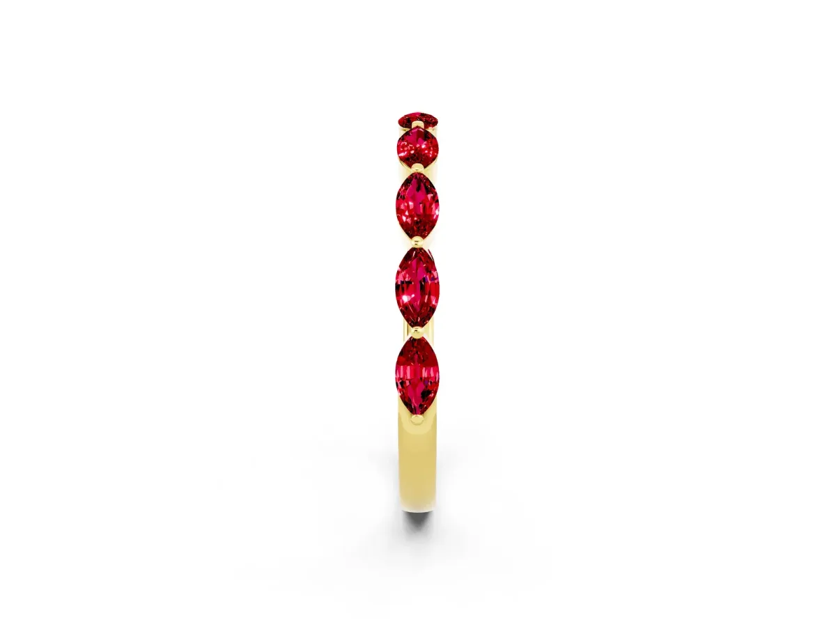 Marquise Ruby Half Eternity Band with Prong Setting Yellow gold