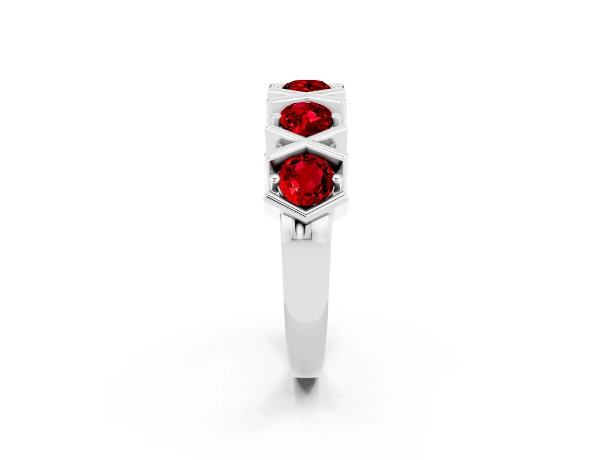 Round Ruby Channel Set Band with X-Prong Detail Platinum