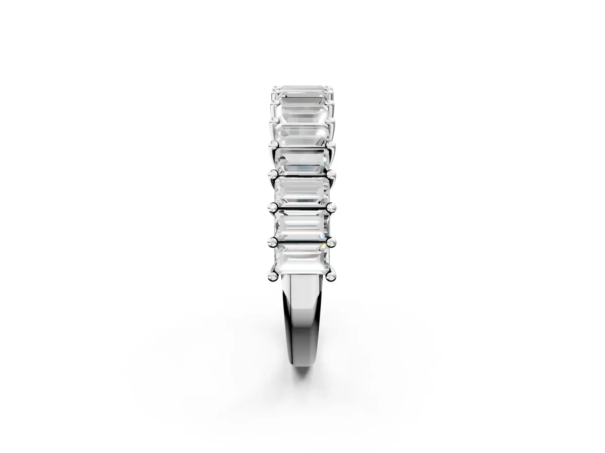 Baguette Cut Half Eternity Band with Shared Prong Setting Silver