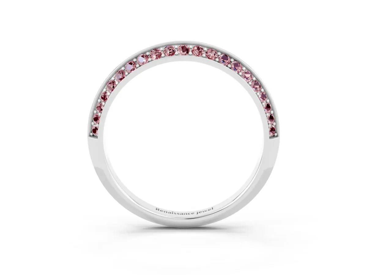 Double Row Pavé Round Morganite Eternity Band with Channel Setting Silver