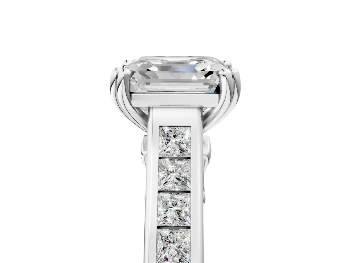 Asscher Cut Cut Channel Set Solitaire Engagement Ring with Prong Setting Platinum