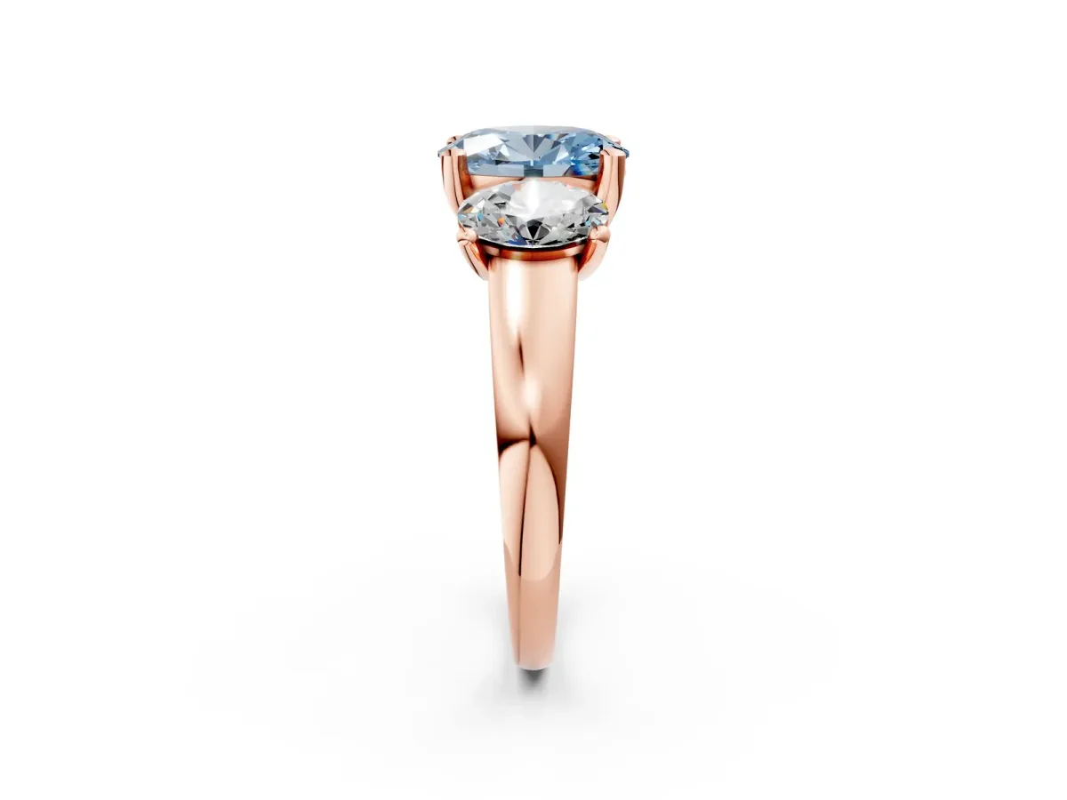 Fancy Blue Three-Stone Oval Cut Cut Solitaire Ring with Classic Prong Setting Rose gold