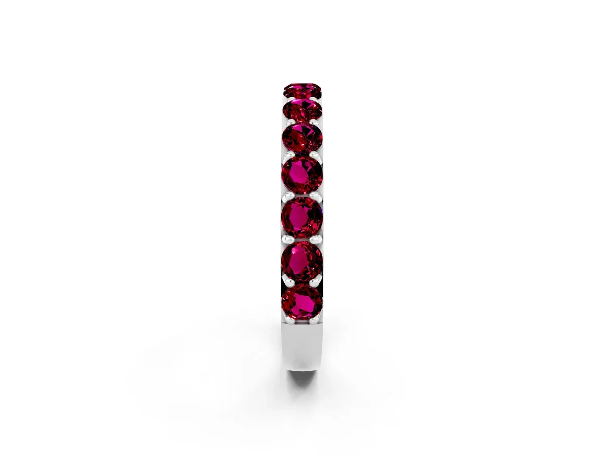 Round Garnet Half Eternity Band with Classic Prong Setting Platinum