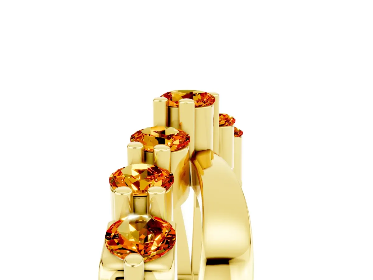 Round Citrine Prong-Set Crossover Band Yellow gold