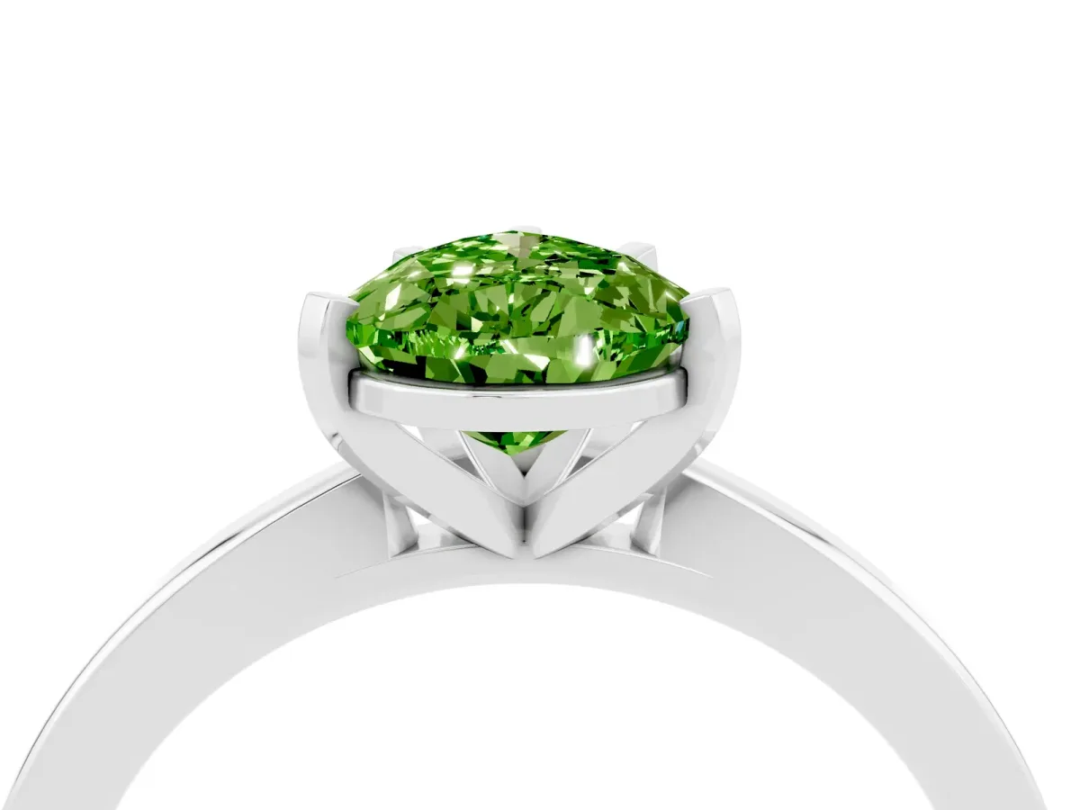 Pear Cut Peridot Solitaire Engagement Ring with Classic Band and Four-Prong Setting Silver