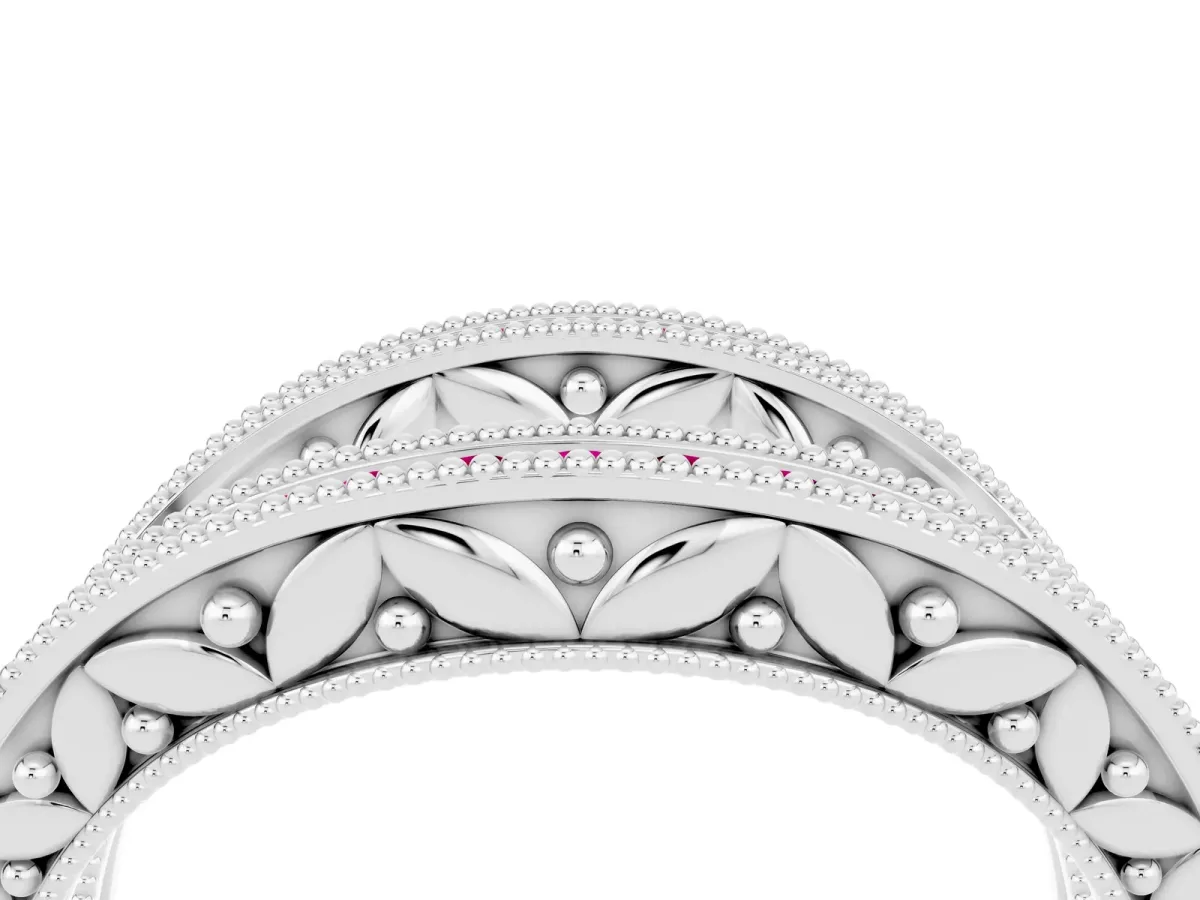 Round Garnet Milgrain Eternity Band with Channel Setting White gold