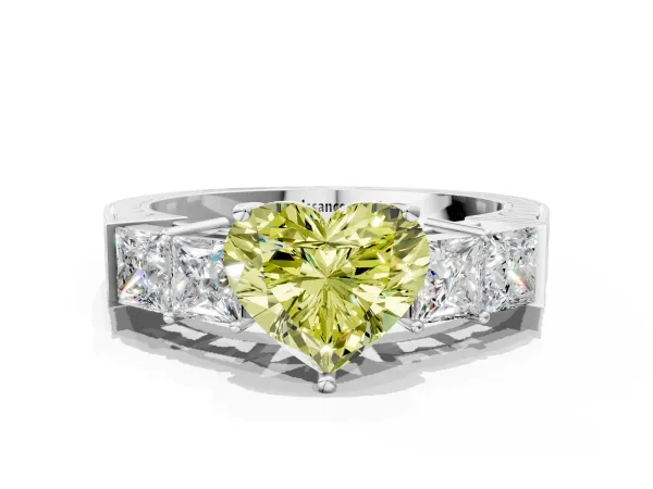 Fancy Yellow Heart Cut Solitaire Princess Side Stone Engraved Band Prong Setting Ring Platinum