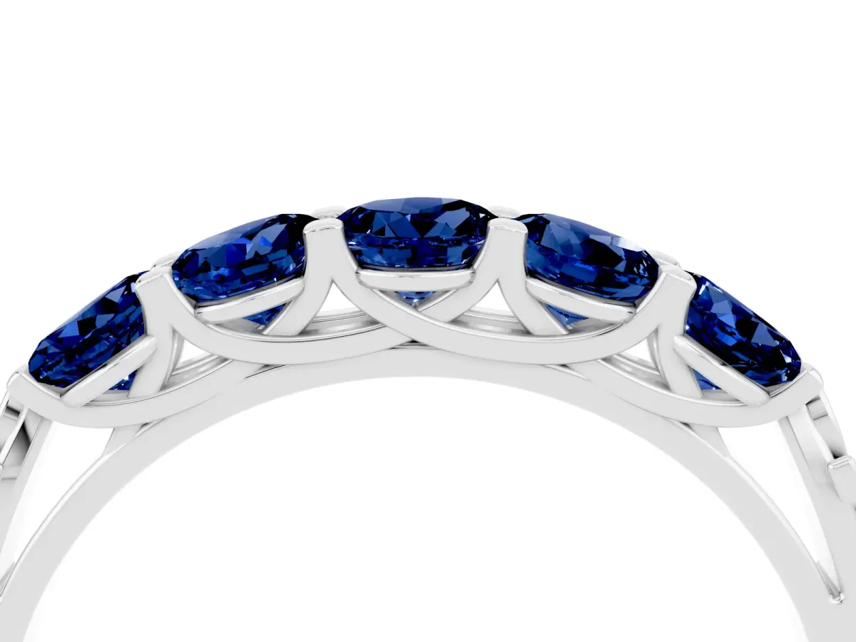 Five-Stone Round Blue Sapphire Prong-Set Band Platinum