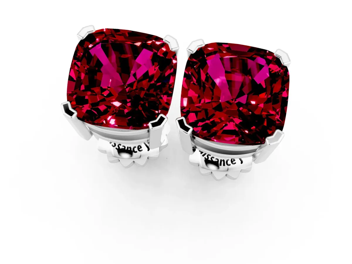 Cushion Cut Garnet Stud Earrings Silver