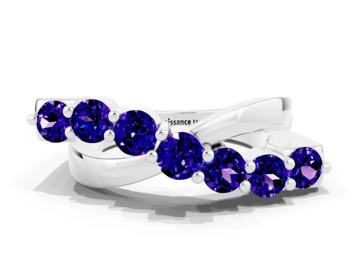 Round Tanzanite Prong-Set Crossover Band Silver