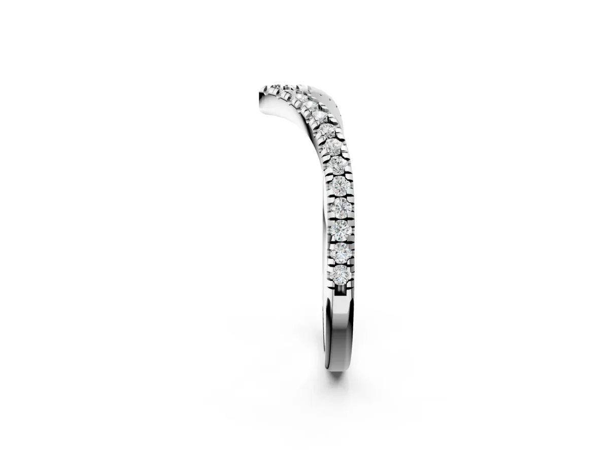 Pavé Round Diamond V-Shaped Chevron Band with Shared Prong Setting Silver