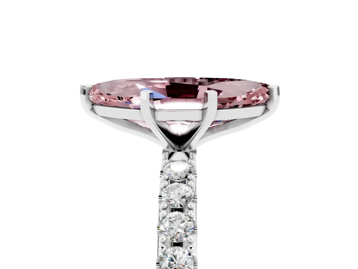 Marquise Cut Morganite Solitaire Pavé Band with Four-Prong Setting Silver
