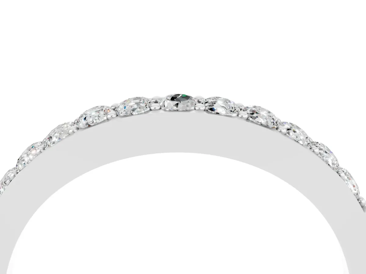 Round Moissanite Curved Wedding Band with Channel Setting White gold