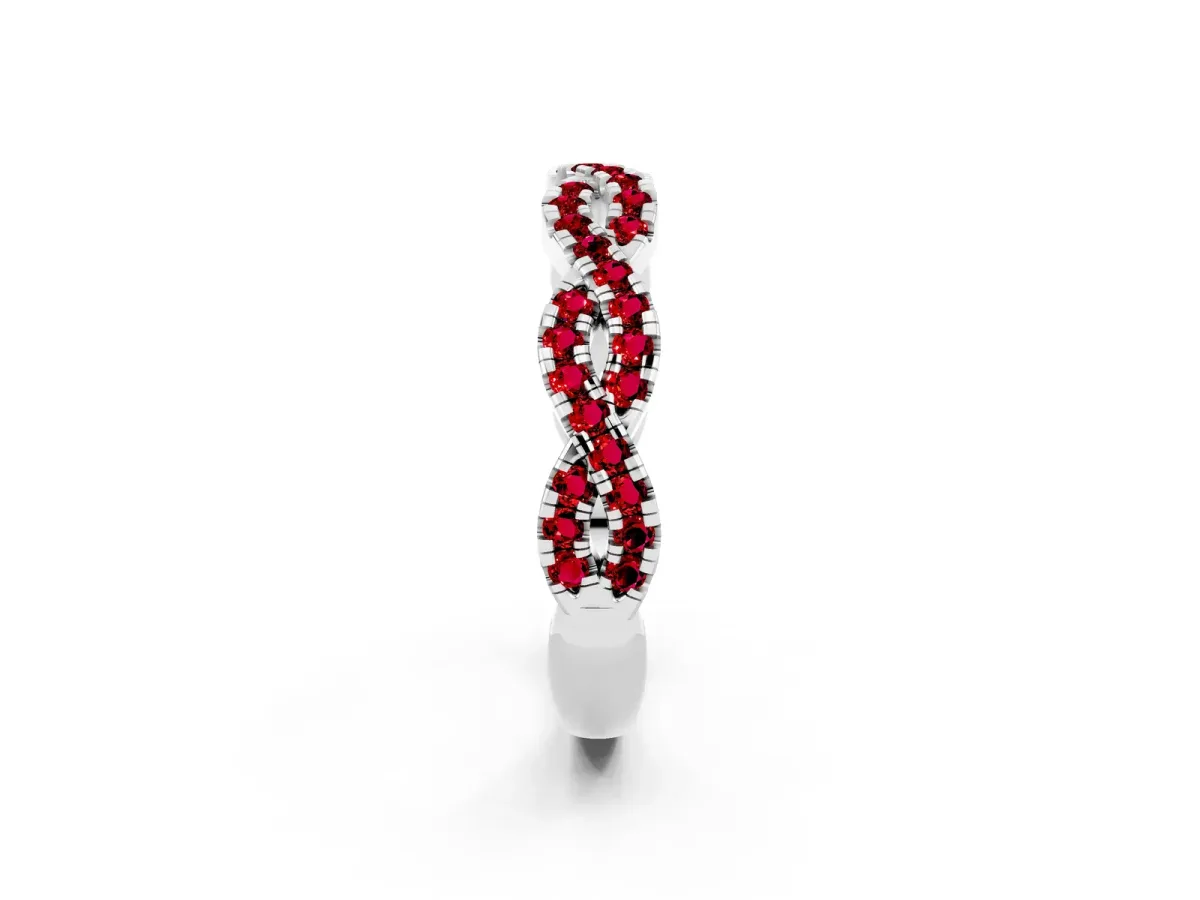 Round Ruby Twisted Eternity Band with Pavé and Shared Prong Setting Silver