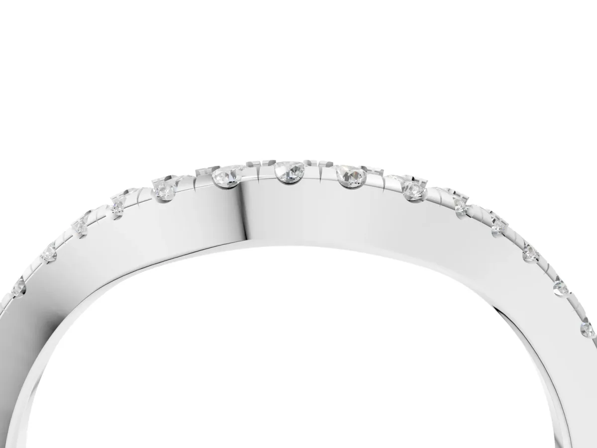 Round Diamond Curved Pavé Wedding Band with U-Prong Setting Platinum