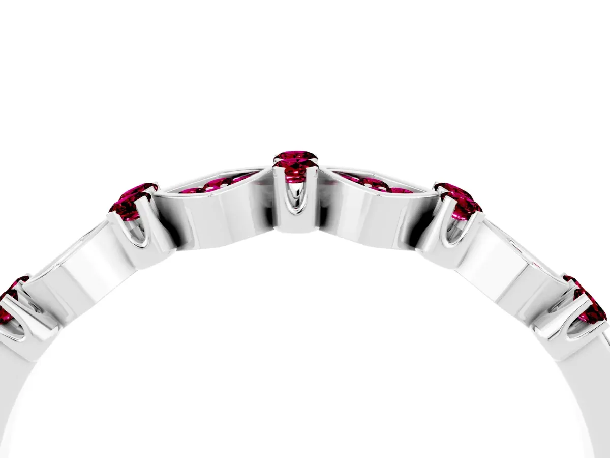 Pavé Cushion Garnet Cluster Eternity Band with Prong Setting Platinum