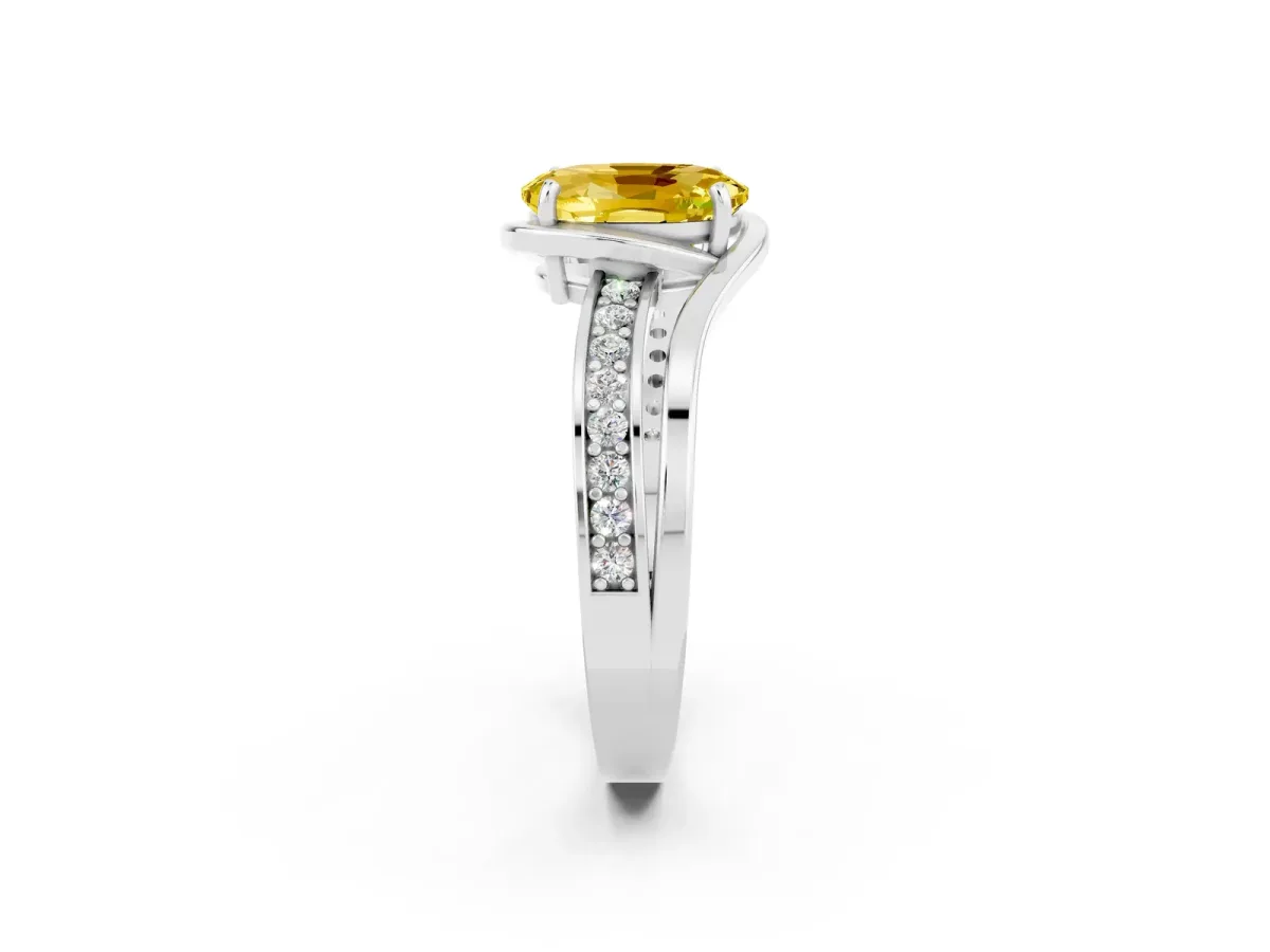 Oval Cut Yellow Sapphire Solitaire Ring with Split Shank and Prong Setting White gold