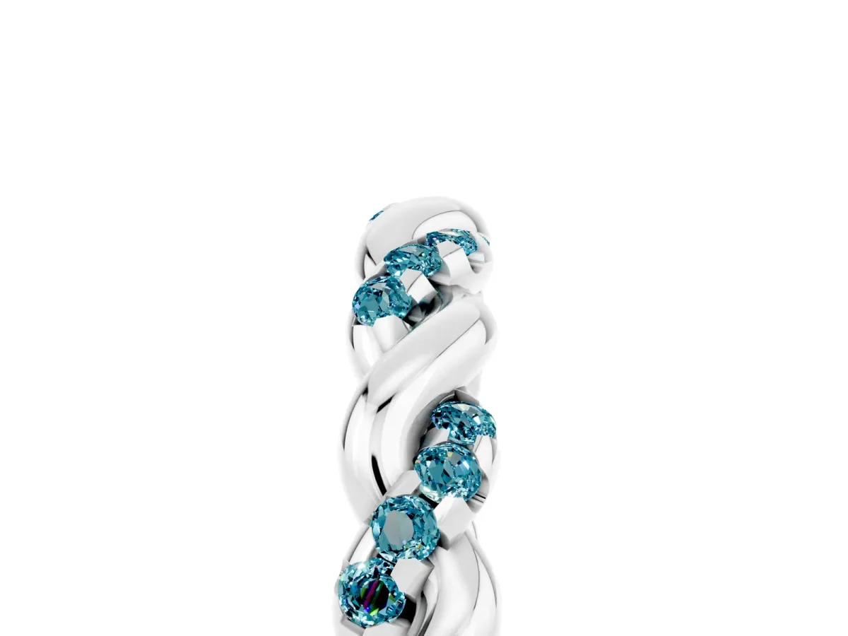 Twisted Pavé Round Blue Topaz Eternity Band Platinum