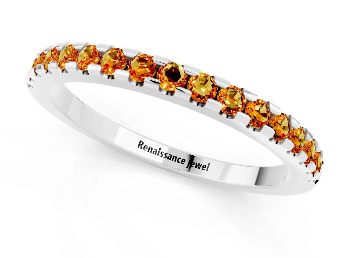 Round Citrine Pavé Set Eternity Band with Micro Prong Setting Silver