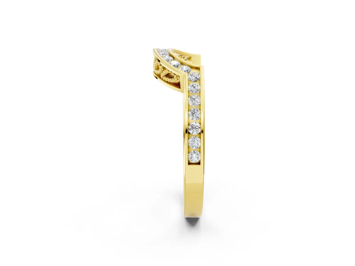Round Channel-Set Diamond Contour Band Yellow gold