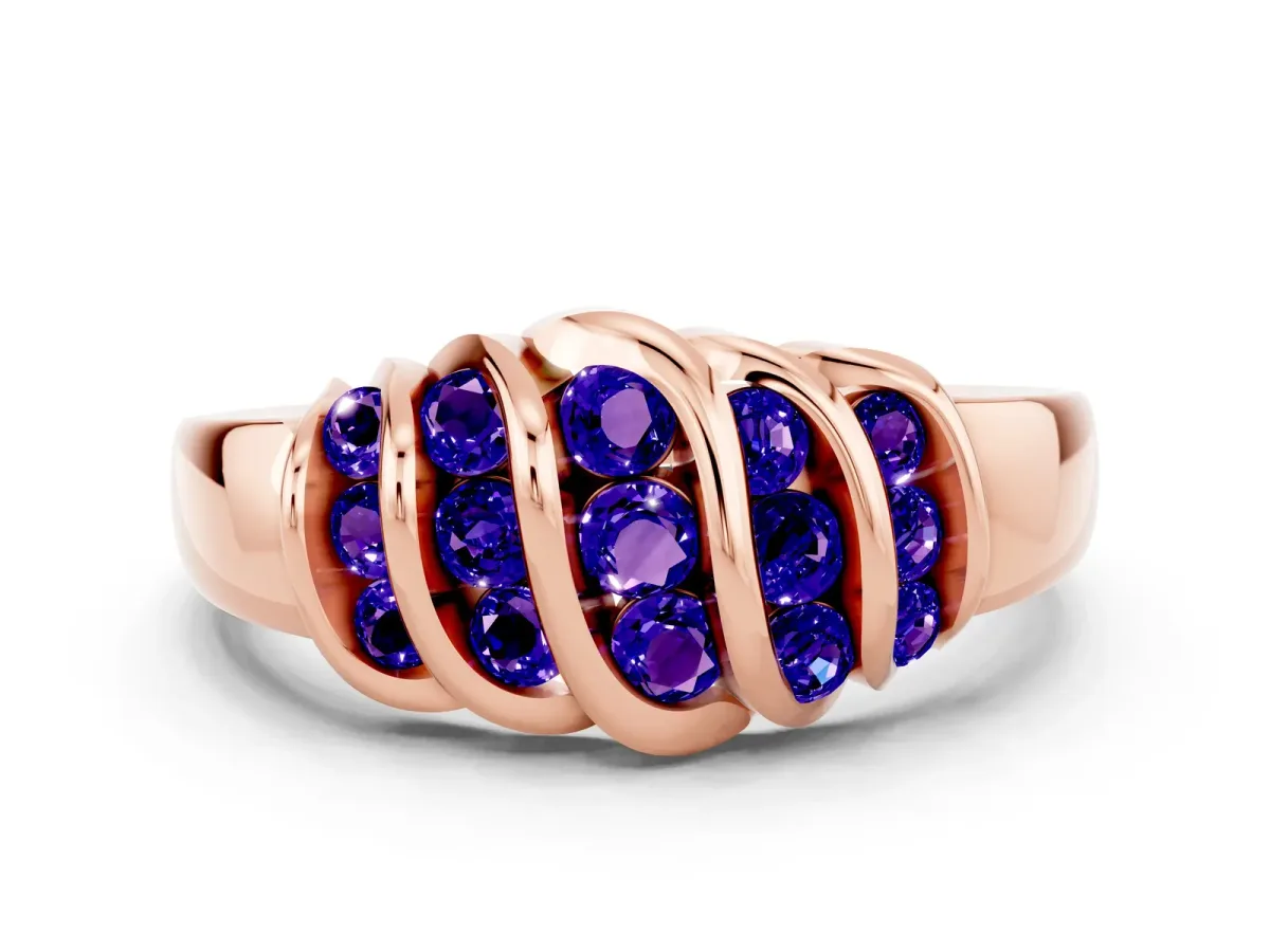 Round Tanzanite Multi-Row Crossover Band Rose gold