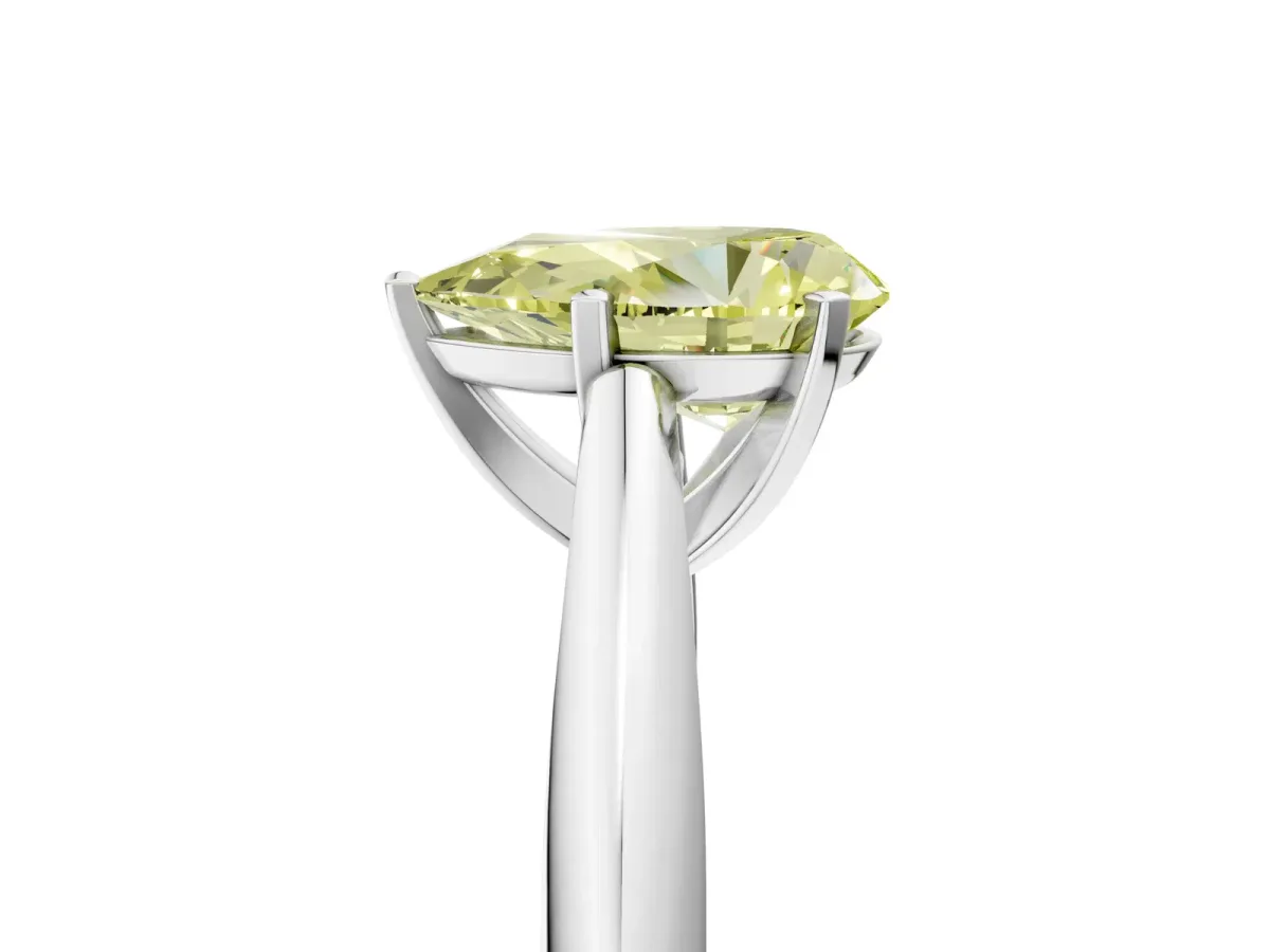 Fancy Yellow Pear Cut Diamond Solitaire Engagement Ring with Cathedral Setting and Four-Prong Mount Silver