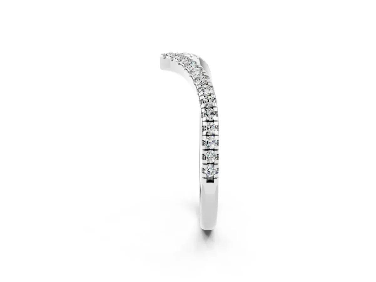 Pavé Round Moissanite V-Shaped Chevron Band with Shared Prong Setting Platinum