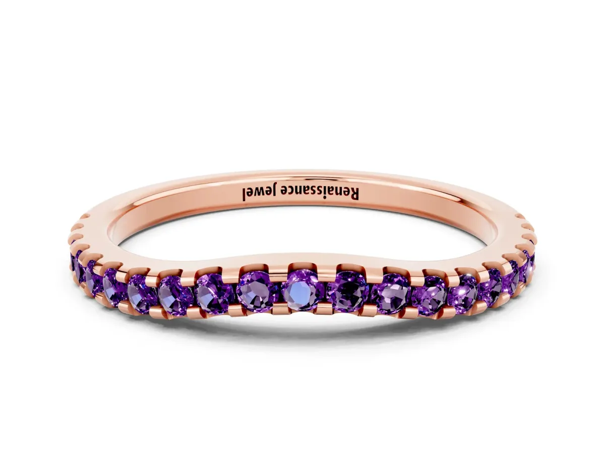 Round Amethyst Pavé Curved Wedding Band Rose gold