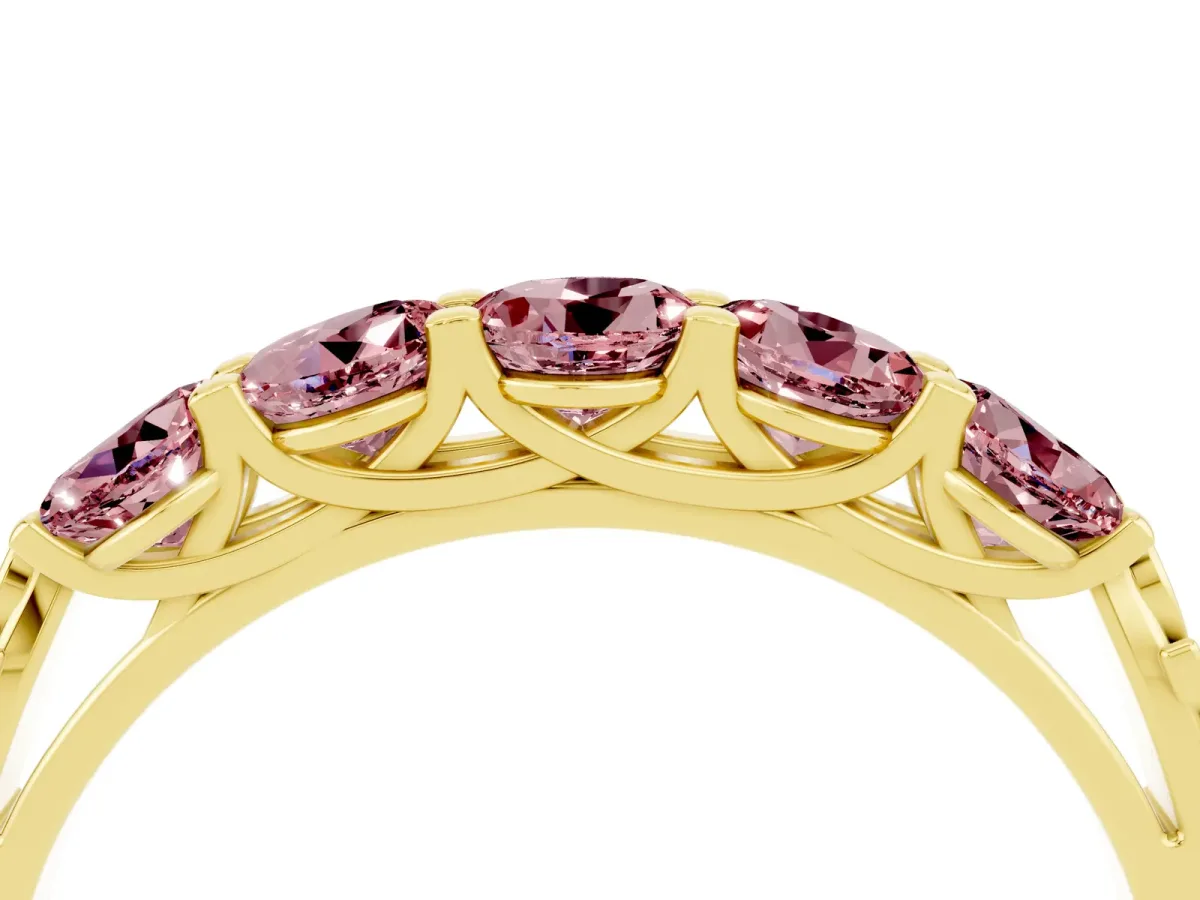 Five-Stone Round Morganite Prong-Set Band Yellow gold