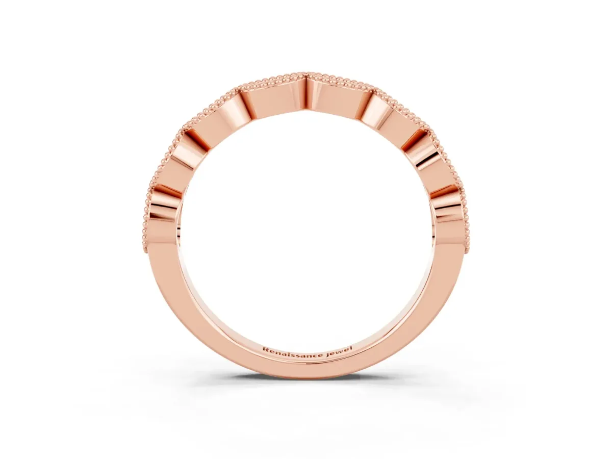 Milgrain Marquise Garnet Half Eternity Band with Bezel Setting Rose gold