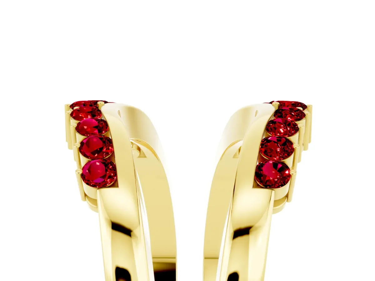 Round Ruby Chevron Contour Band with Prong Setting Yellow gold