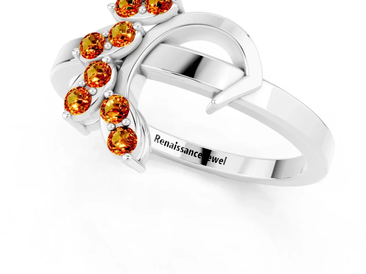 Marquise Citrine Cluster Bypass Ring with Prong Setting Platinum