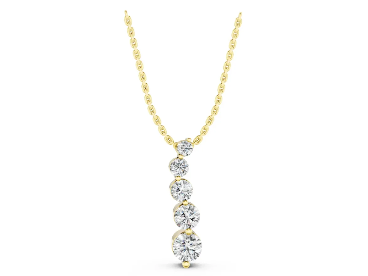 Graduated Round Diamond Prong Set Pendant Yellow gold