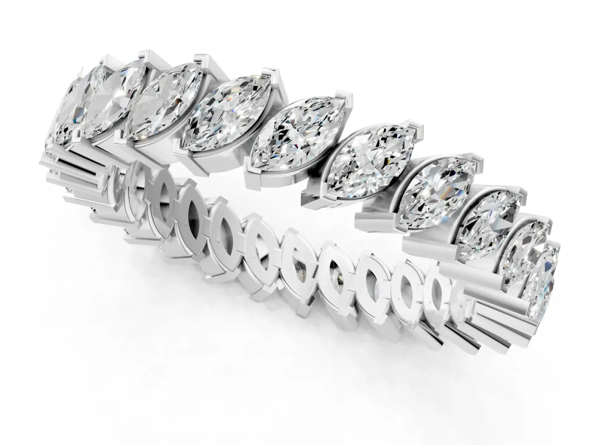 Marquise Diamond Shared Prong Full Eternity Band Silver