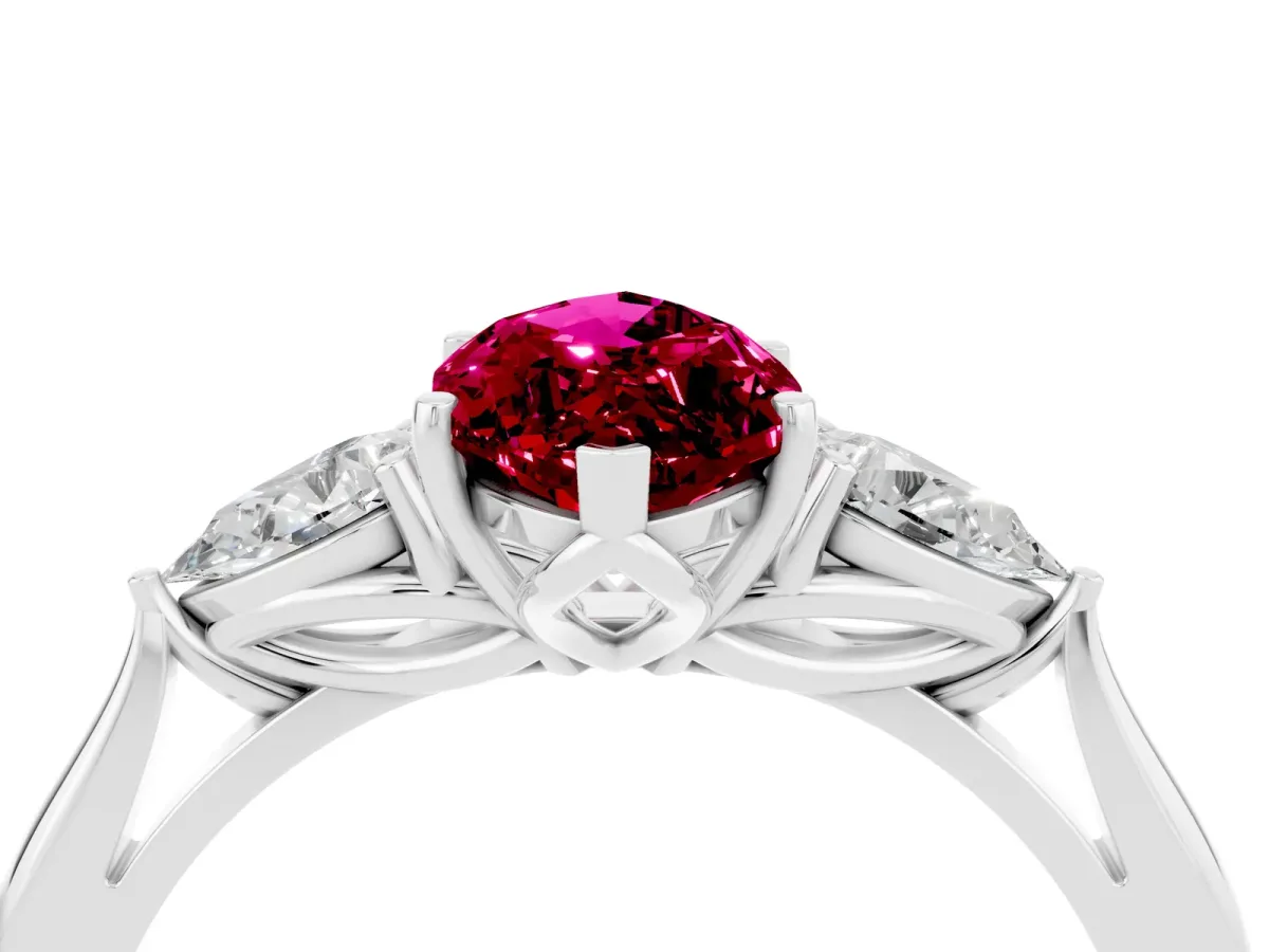 Marquise Cut Garnet Three-Stone Ring with Pear Side Stones and Prong Setting White gold
