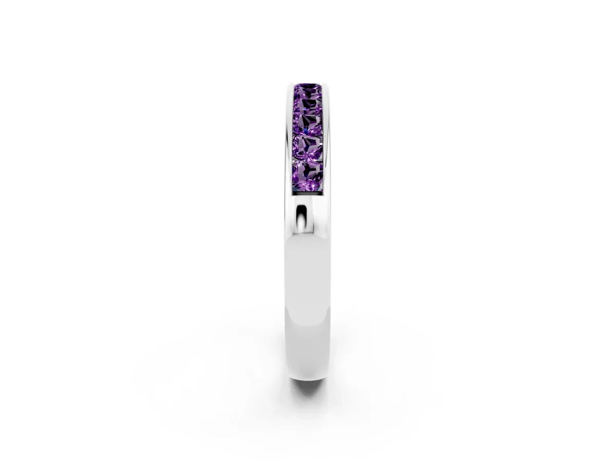 Channel Set Princess Cut Amethyst Eternity Band White gold