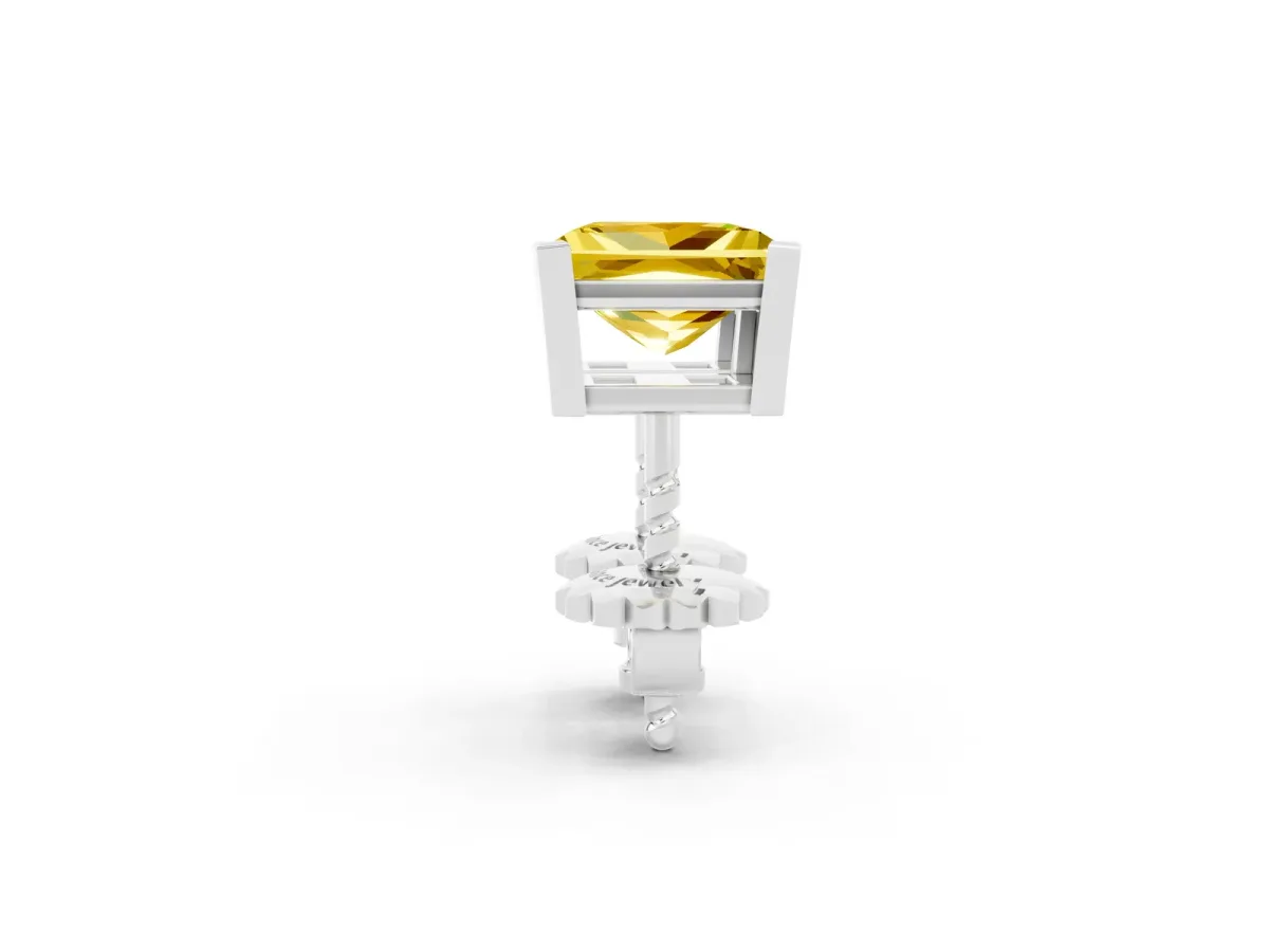 Princess Cut Yellow Sapphire Stud Earrings Platinum