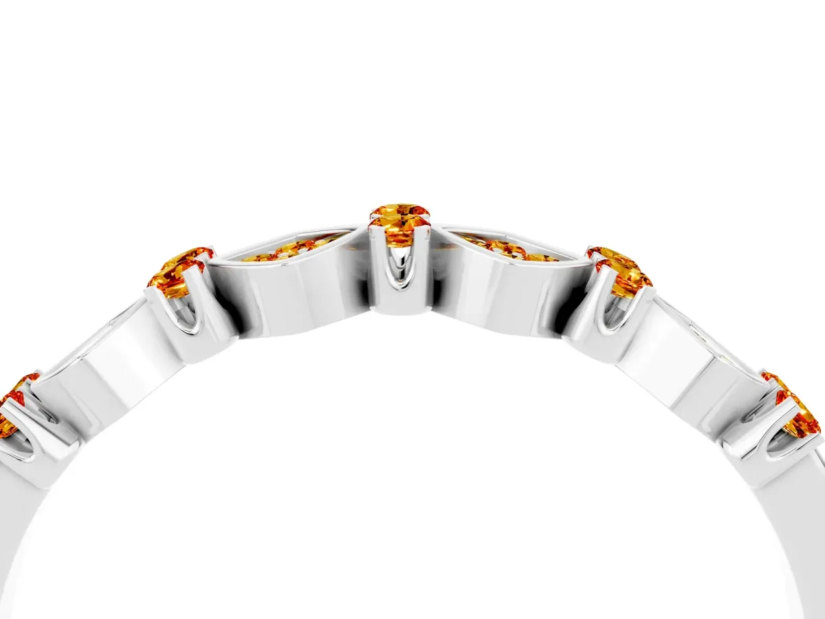 Pavé Cushion Citrine Cluster Eternity Band with Prong Setting Platinum