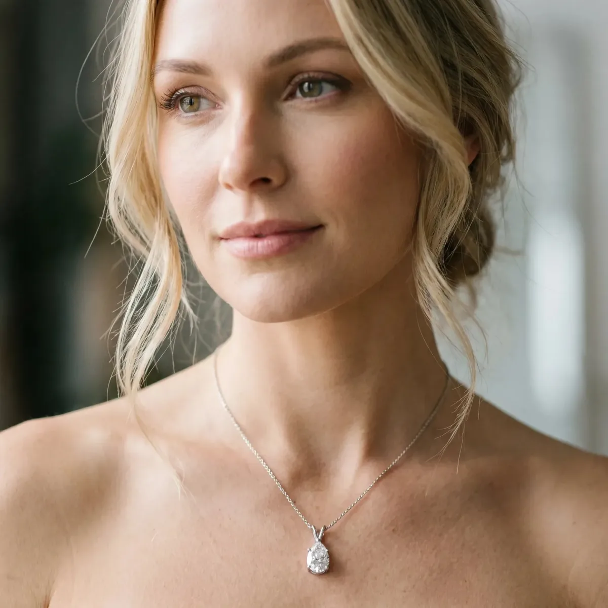 Pear Cut Solitaire Pendant with Three-Prong Setting Silver