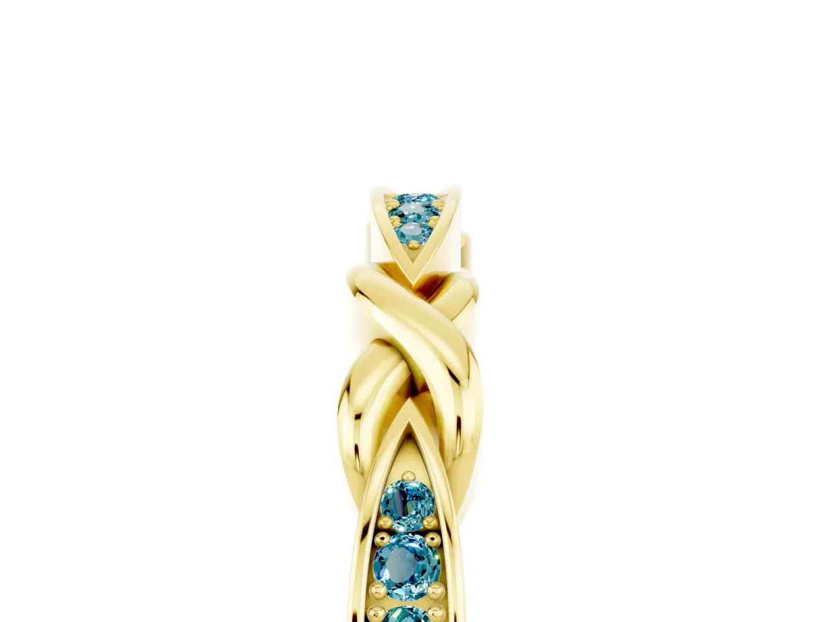 Twisted Marquise Blue Topaz Pavé Band with Shared Prong Setting Yellow gold