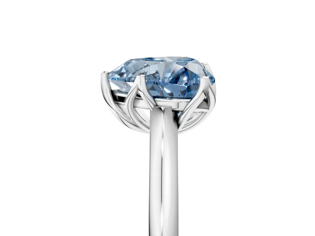 Fancy Blue Heart Cut Solitaire Cathedral Diamond Ring with Six-Prong Setting Platinum