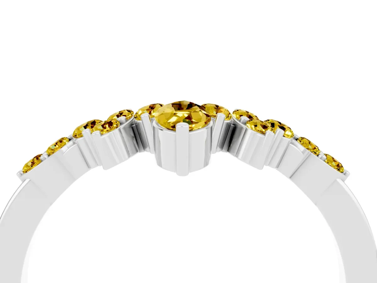 Marquise and Round Yellow Sapphire Chevron Band with Prong Setting Silver